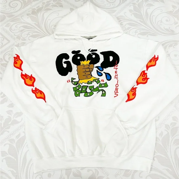 FashionNova Good Money Hoodie White Large